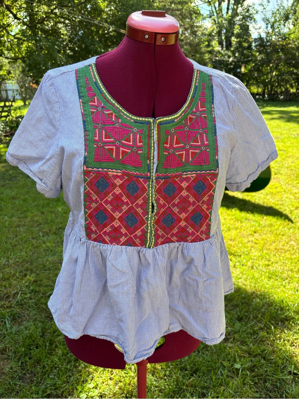 American Eagle embroidered peplum cropped blouse